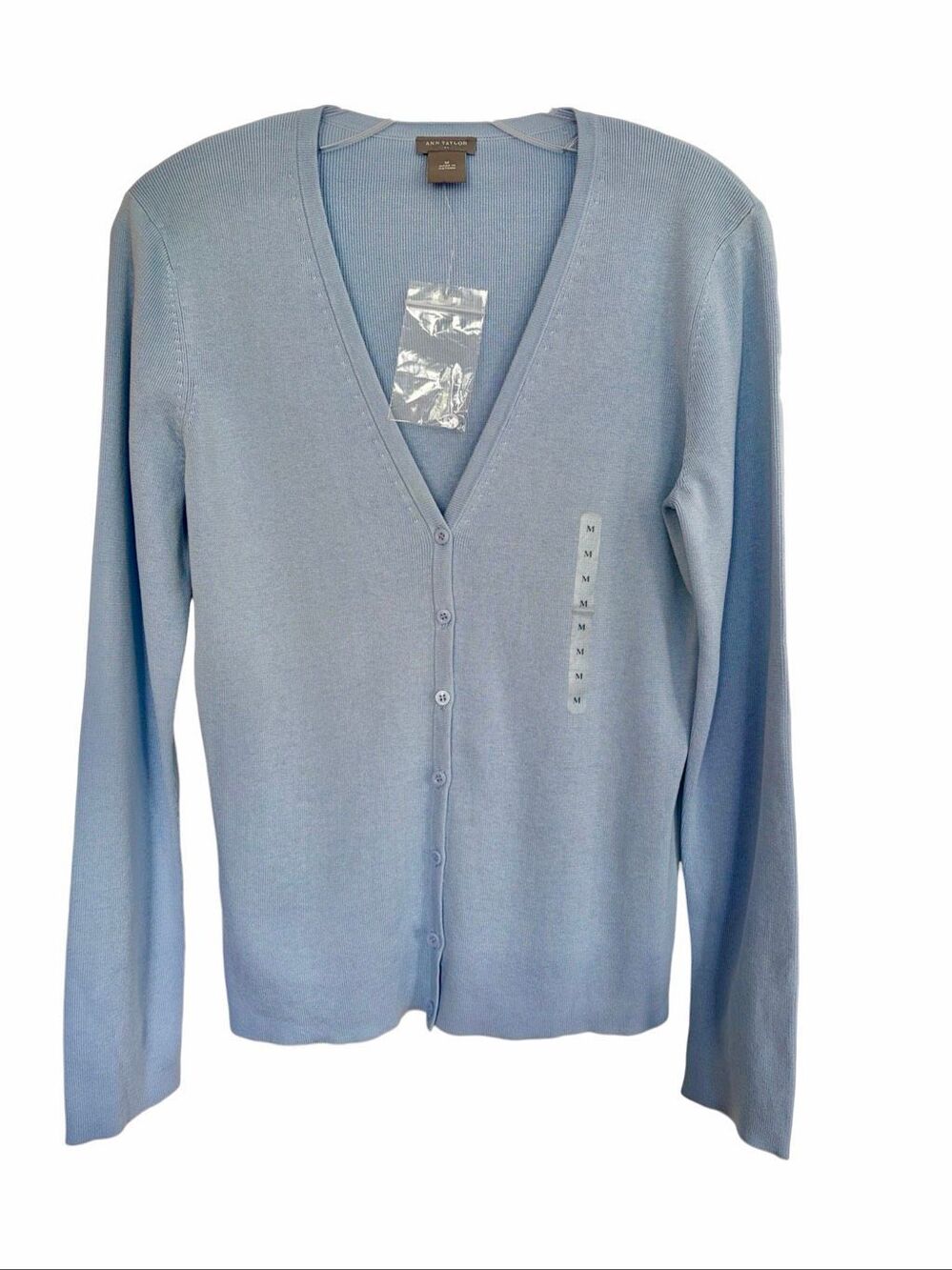Ann Taylor Blue Silk/Cotton V Neck Long Sleeve Cardigan Sz M NWT